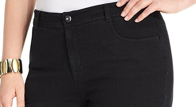 Jeans feminino plus size e pequeno estilo &amp; co plus size com controle de barriga e perna reta tamanho 14