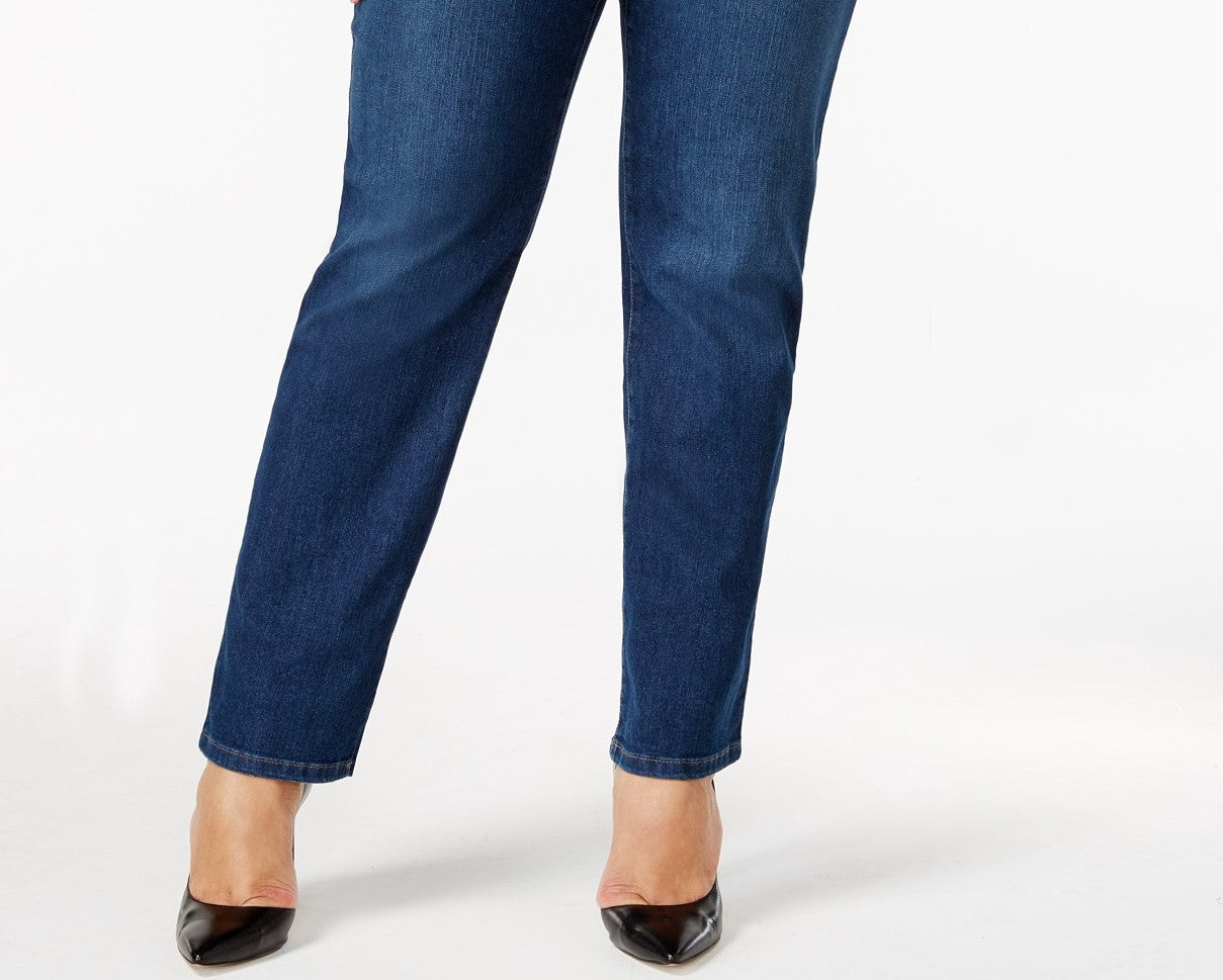 Jeans feminino plus size com controle de barriga e perna reta, estilo &amp; co, azul escuro, tamanho 24