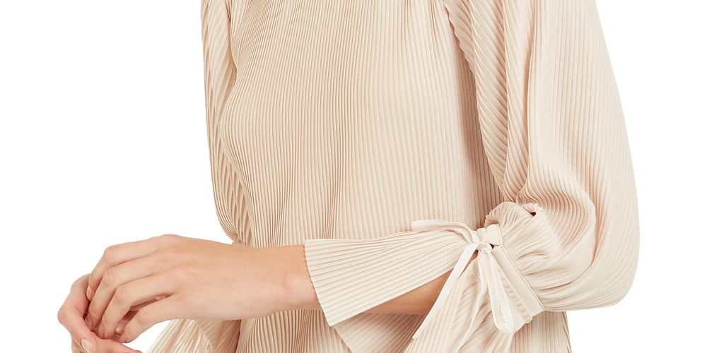 Alfani Top feminino pequeno com listras texturizadas e decote embelezado, bege, tamanho pequeno pequeno