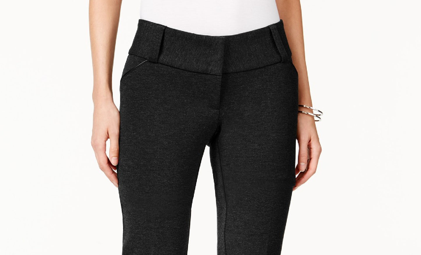 Calça feminina Alfani Petite com acabamento em couro sintético e perna larga, preta, tamanho 14PS