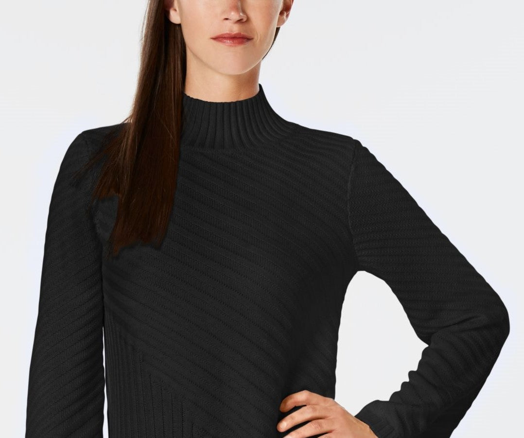 Suéter feminino Charter Club com gola alta e costura mista, preto, tamanho grande