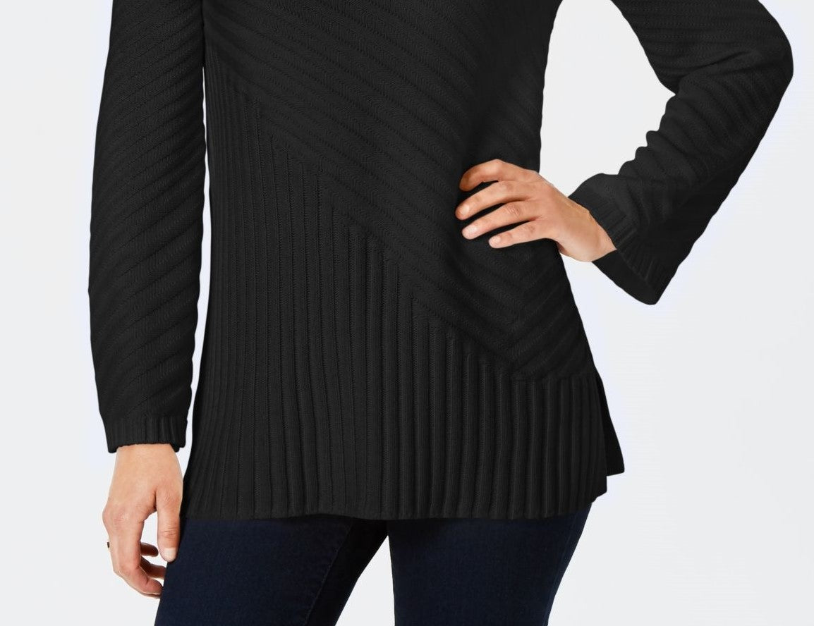 Suéter feminino Charter Club com gola alta e costura mista, preto, tamanho grande