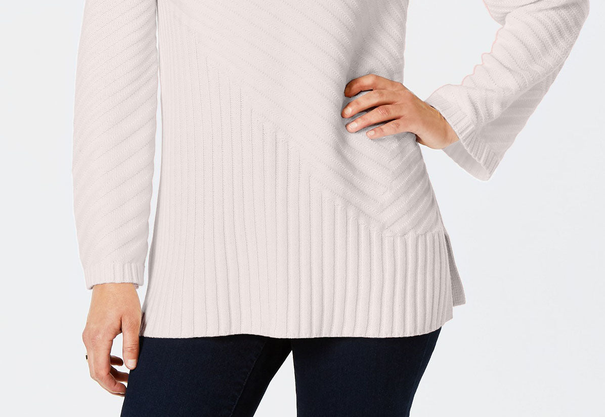 Suéter feminino Charter Club com gola alta e costura mista, tamanho natural grande