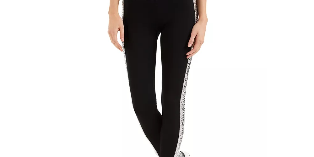 Calça feminina Petite com acabamento em lantejoulas e ponte pull-on, preta, tamanho 2, da INC International Concepts