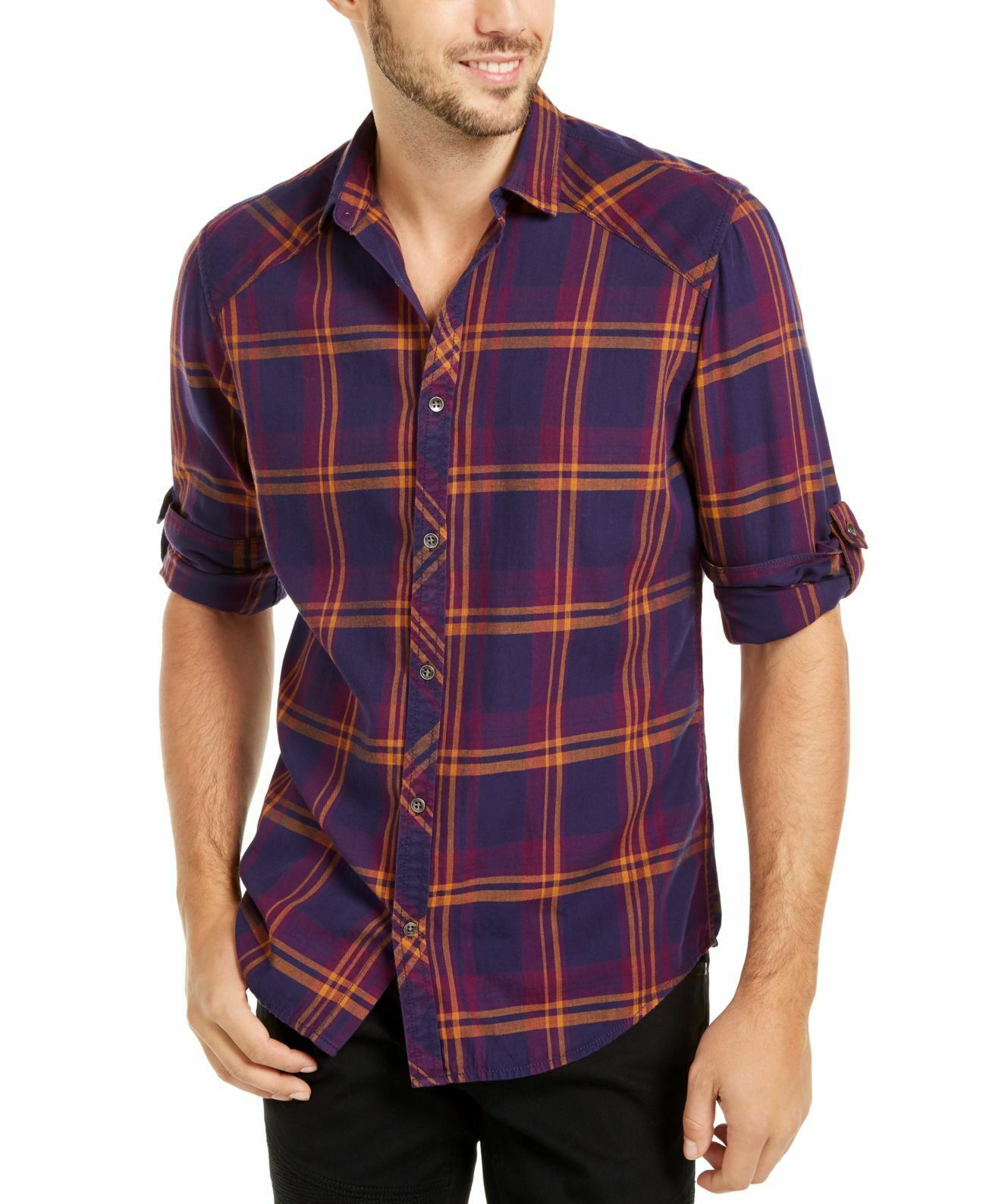 Camisa xadrez masculina Marc da INC International Concepts, roxa, tamanho grande