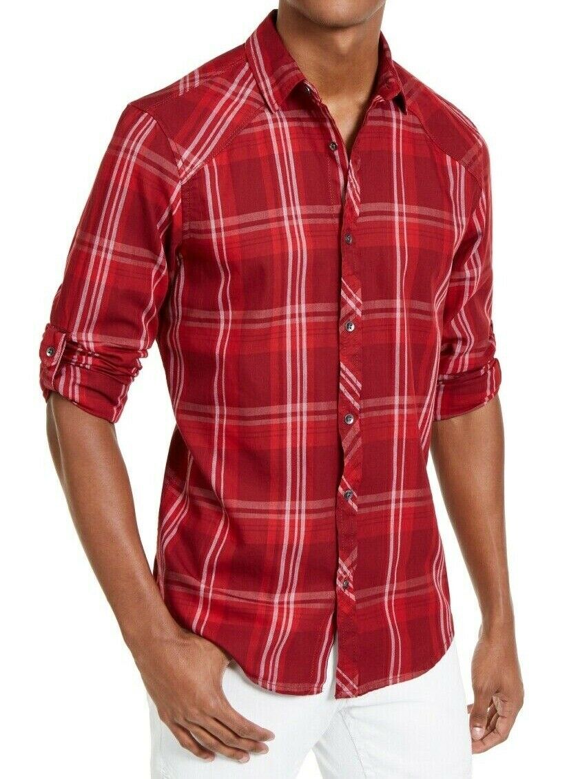Camisa xadrez masculina Marc da INC International Concepts vermelha, tamanho médio