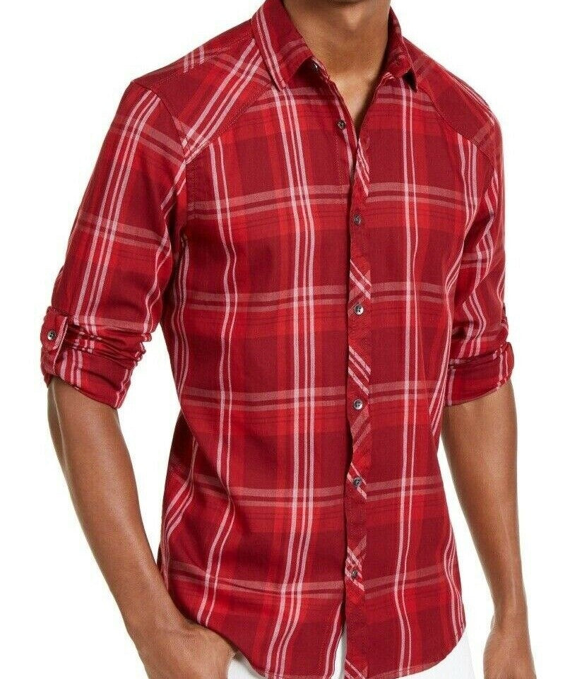 Camisa xadrez masculina Marc da INC International Concepts vermelha, tamanho médio