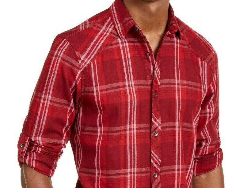 Camisa xadrez masculina Marc da INC International Concepts vermelha, tamanho médio
