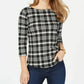 Charter Club Petite Pima Cotton Women's Top com estampa de botões e ombros, preto, tamanho pequeno