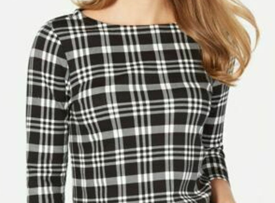 Charter Club Petite Pima Cotton Women's Top com estampa de botões e ombros, preto, tamanho pequeno