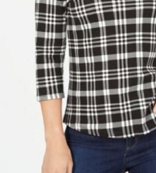 Blusa feminina Charter Club de algodão Pima com estampa de botões e ombros, preta, tamanho pequeno médio