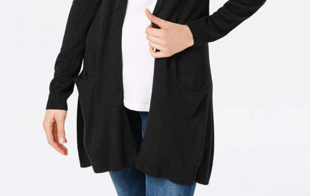 Cardigan feminino longo de malha aberta na frente, tamanho extra pequeno, preto, Maison Jules