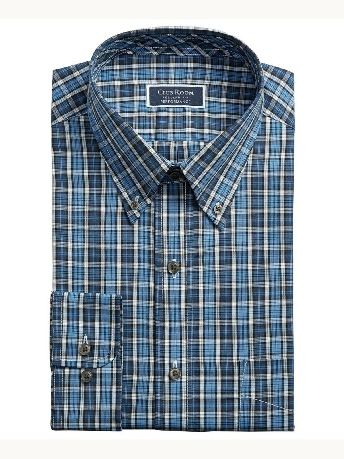 Camisas sociais masculinas Club Room, corte regular, gola abotoada, azul-marinho, tamanho 17-34-35
