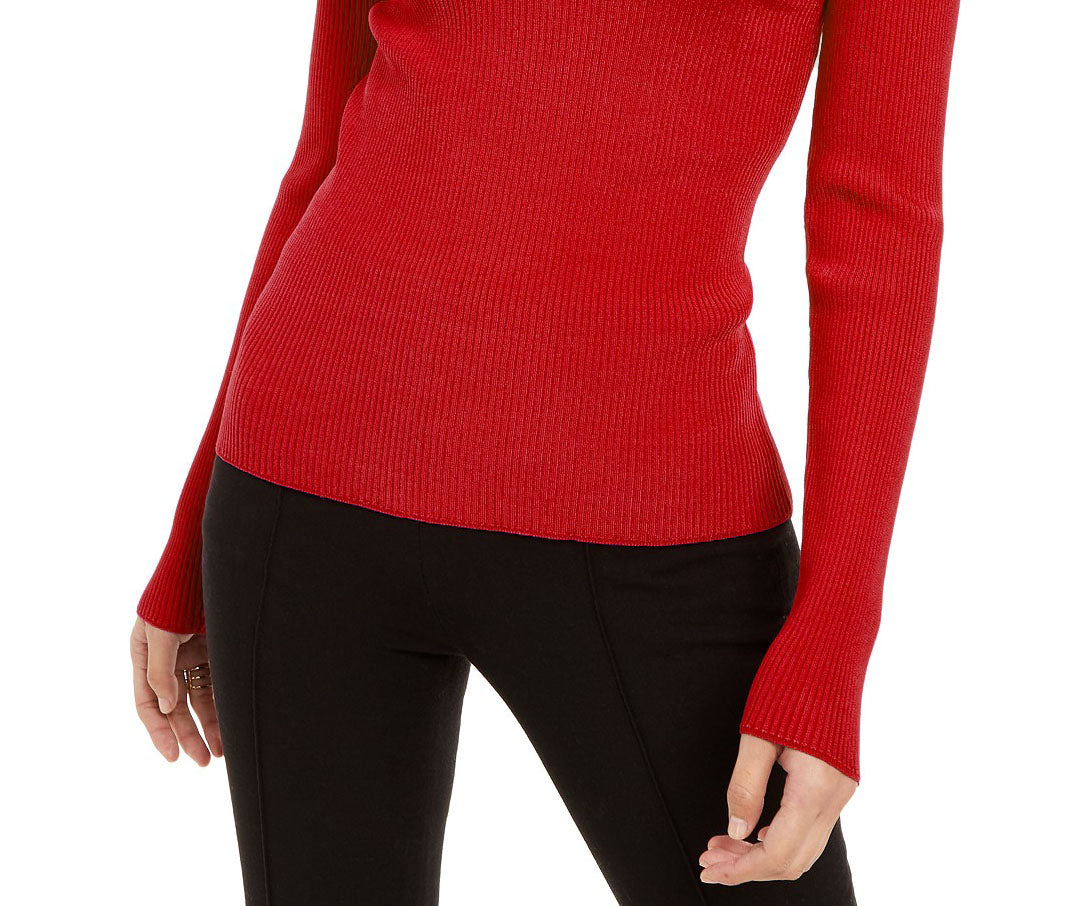INC International Concepts Feminino Embelezado Malha Canelada Gola Alta Vermelho Tamanho Grande