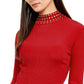 INC International Concepts Feminino Gola Alta em Malha Canelada Embelezada Vermelho Tamanho 2 Extra Grande