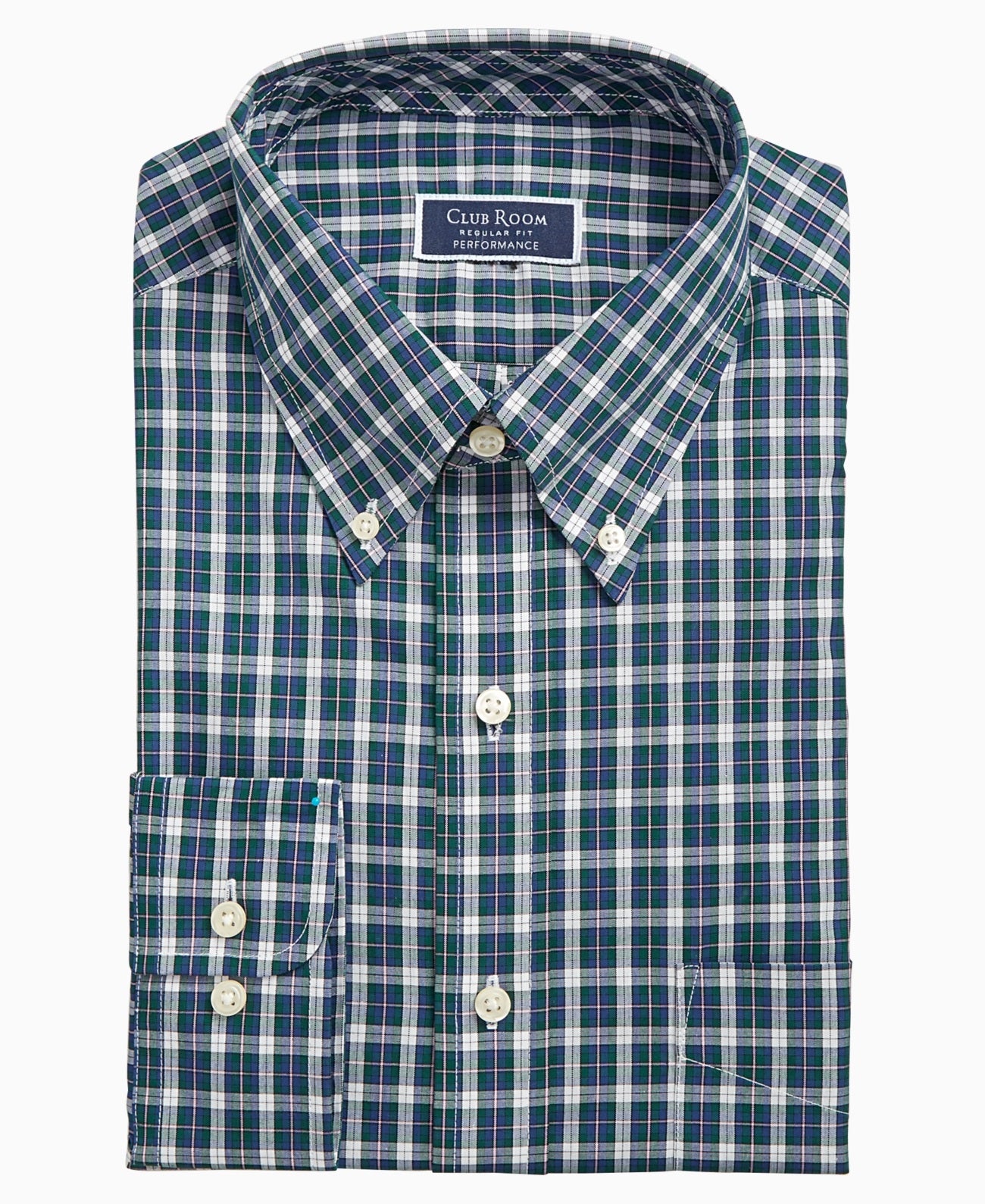 Camisa social masculina Club Room, corte regular, estampa xadrez, verde, tamanho 18x34x35