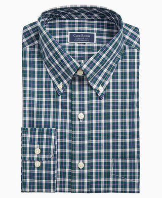 Club Room Men's Dress Shirt Regular Fit Plaid Print Green Size 18X34X35