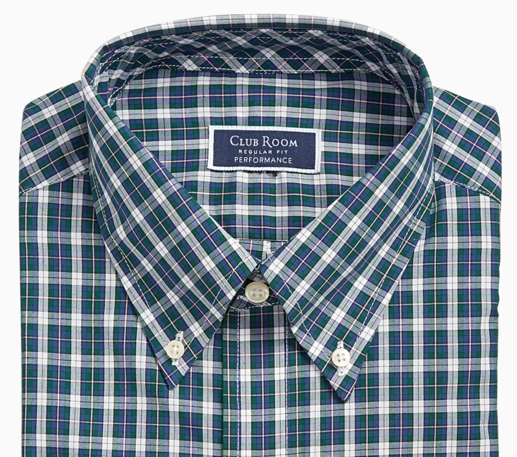 Camisa social masculina Club Room, corte regular, estampa xadrez, verde, tamanho 18x34x35