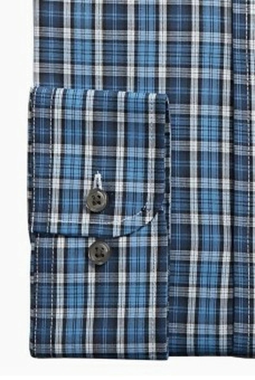 Camisa social masculina Club Room Classic/Regular Fit Stretch Blackwatch Tartan Azul Tamanho 34-35