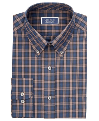 Club Room Men's Classic/Regular Fit Stretch Blackwatch Tartan Dress Shirt Blue Size 36-37