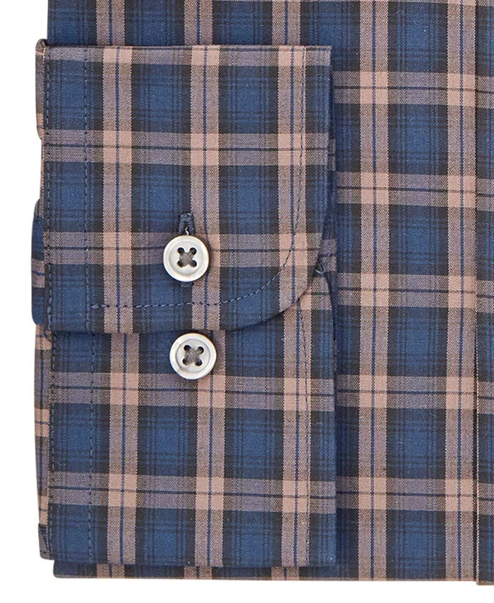 Camisa social masculina Club Room Classic/Regular Fit Stretch Blackwatch Tartan Azul Tamanho 36-37