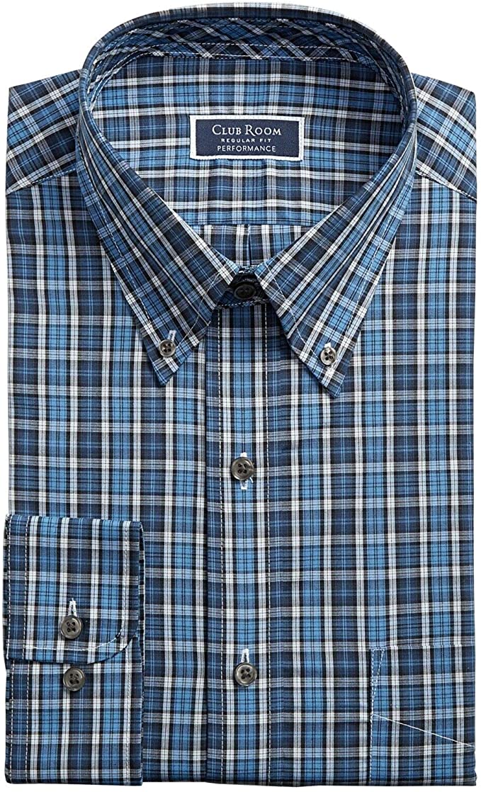Camisa social masculina Club Room xadrez xadrez xadrez azul marinho tamanho 15,5 x 32-33
