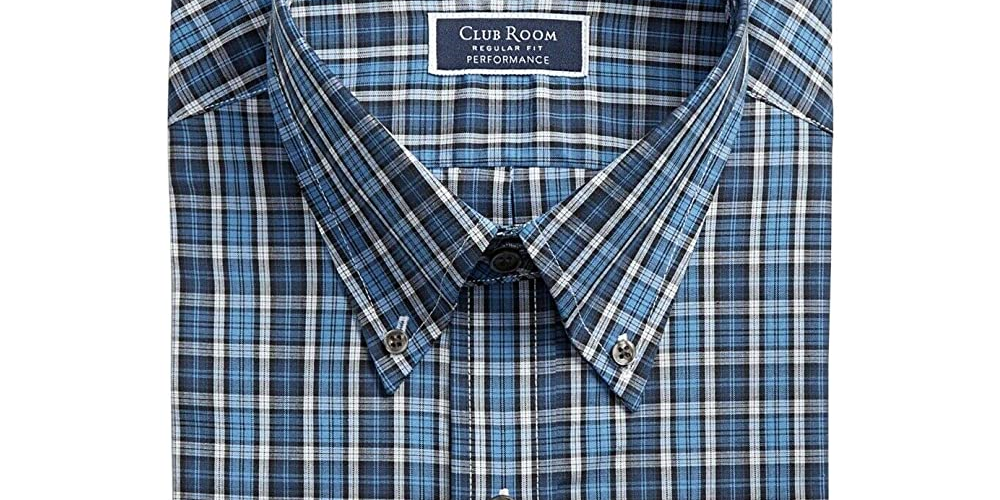 Camisa social masculina Club Room xadrez xadrez xadrez azul marinho tamanho 15,5 x 32-33