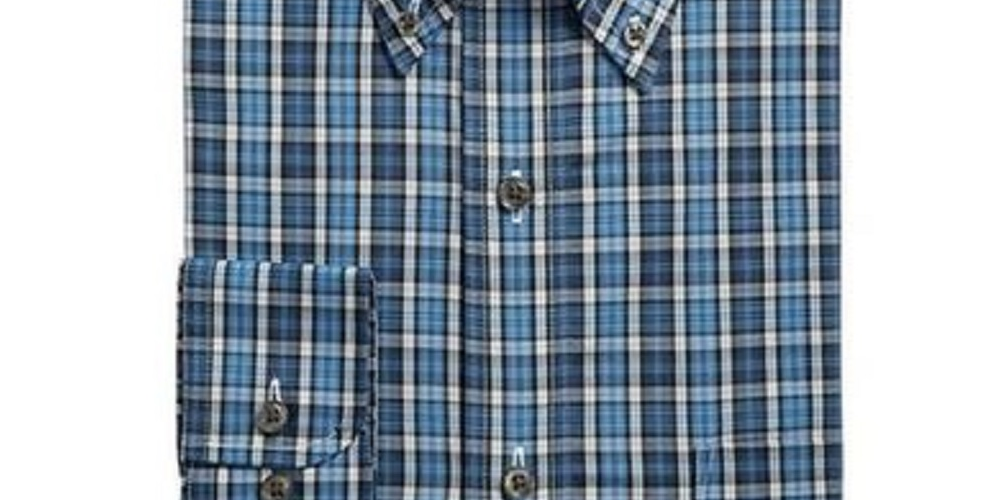 Camisa social masculina Club Room Classic/Regular Fit Stretch Blackwatch Tartan Azul Tamanho 34X35