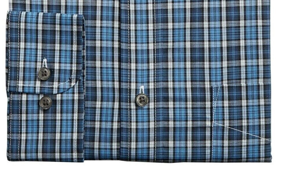 Camisa social masculina Club Room Classic Fit Stretch Blackwatch Tartan, azul marinho, tamanho 17-32-33