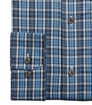 Camisa social masculina Club Room Classic/Regular Fit Stretch Blackwatch Tartan Azul Marinho Tamanho 36-37
