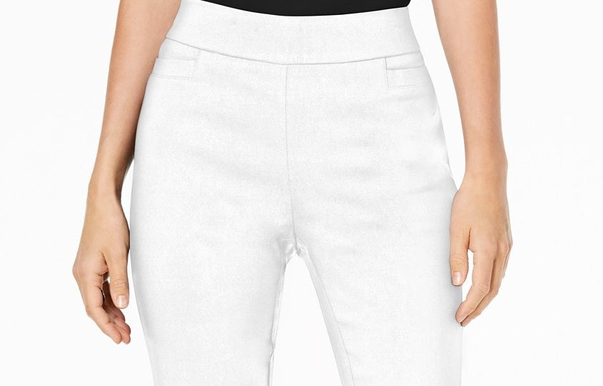 Calça feminina slim fit com controle de barriga JM Collection, tamanho extra grande, branca