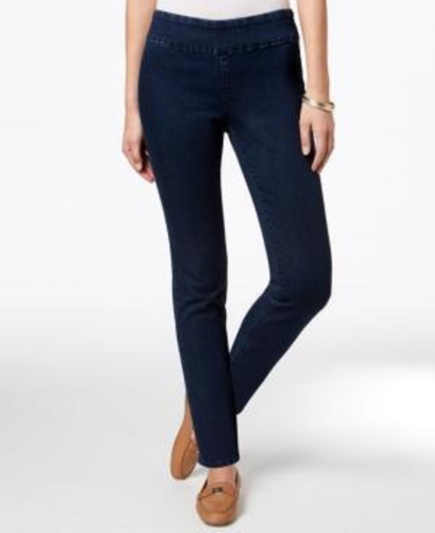 Calça jeans feminina Charter Club Petite Pull-On Slim Leg Azul Médio Tamanho 4