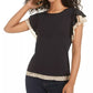 Blusa feminina Maison Jules com estampa e mangas bufantes, preta, tamanho médio