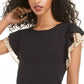 Blusa feminina Maison Jules com estampa e mangas bufantes, preta, tamanho médio