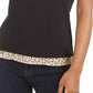 Blusa feminina Maison Jules com estampa e mangas bufantes, preta, tamanho médio
