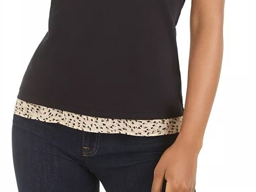 Blusa feminina Maison Jules com estampa e mangas bufantes, preta, tamanho médio