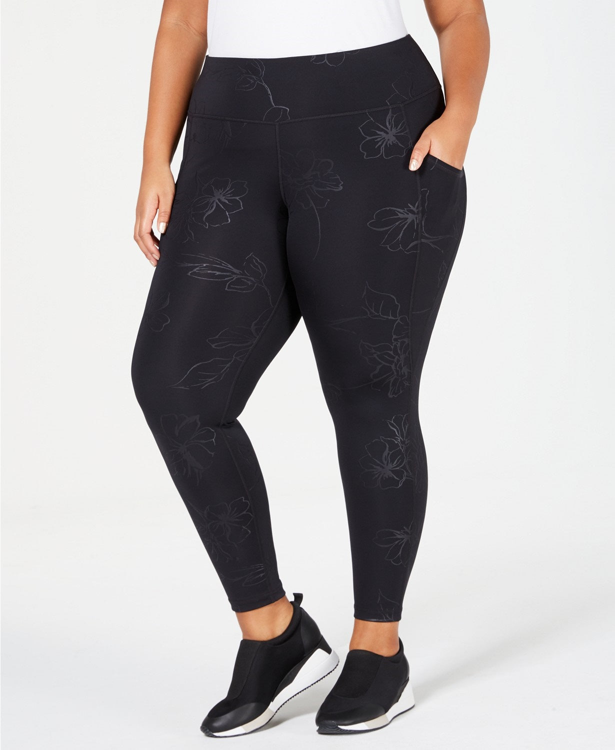 Leggings femininas Ideology Plus Size com estampa floral em tons pretos tamanho extra grande