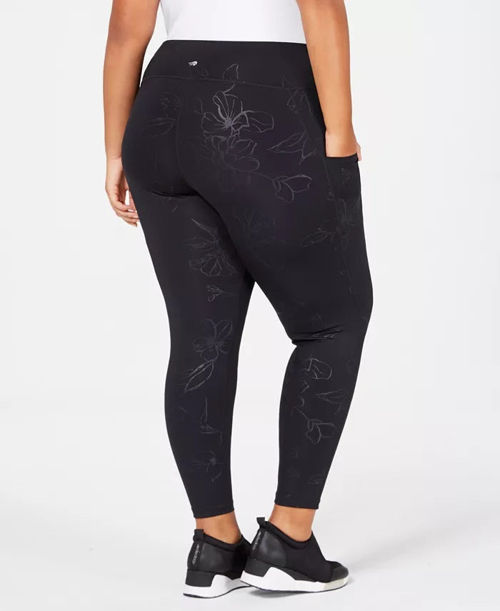 Leggings femininas Ideology Plus Size com estampa floral em tons pretos tamanho extra grande