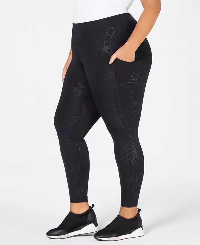 Leggings femininas Ideology Plus Size com estampa floral em tons pretos tamanho extra grande