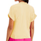 Camisa feminina Charter Club de linho com amarração frontal e botões, amarela, tamanho pequeno