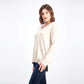 Suéter feminino Maison Jules de algodão com decote em V, bege mesclado, tamanho GG