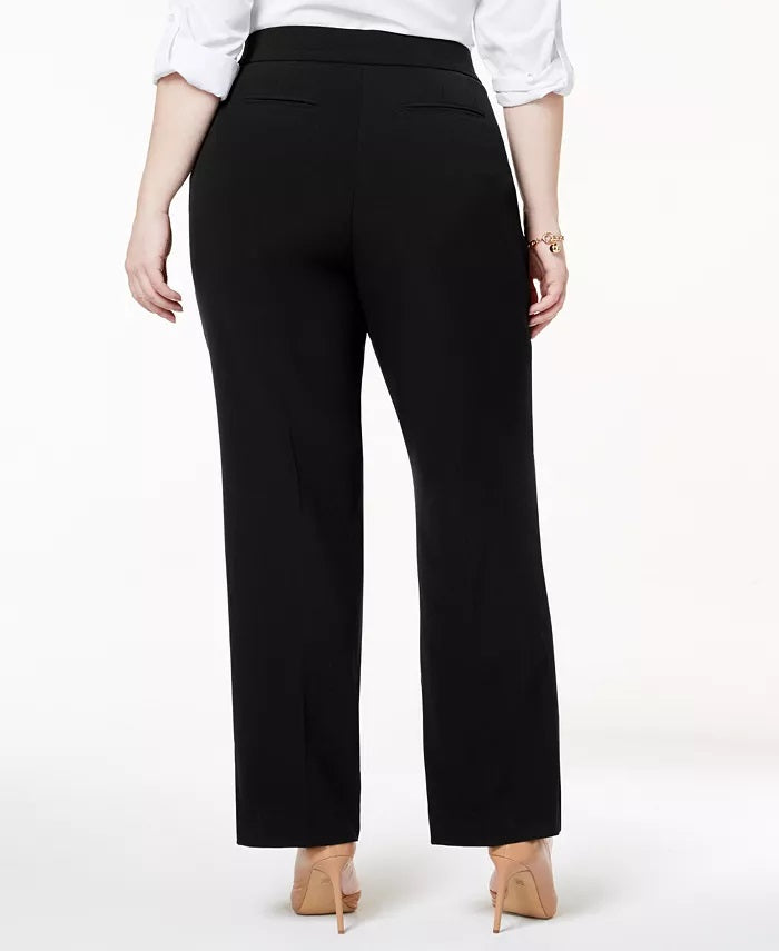 Calça feminina plus size e petite da coleção JM Collection, corte reto e curvilíneo, preta, tamanho 22
