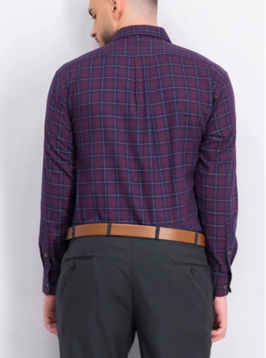 Camisa social masculina Club Room Classic Regular Fit em sarja elástica xadrez pied-de-poule, roxa, tamanho 18x36-37