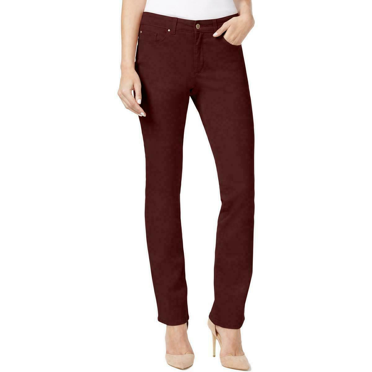Calça jeans feminina Charter Club Petite Lexington com perna reta, tamanho 6P, vinho