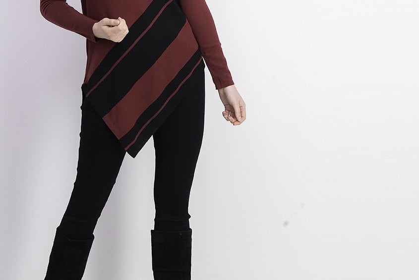 Suéter listrado assimétrico feminino Alfani Malbec / Preto tamanho médio