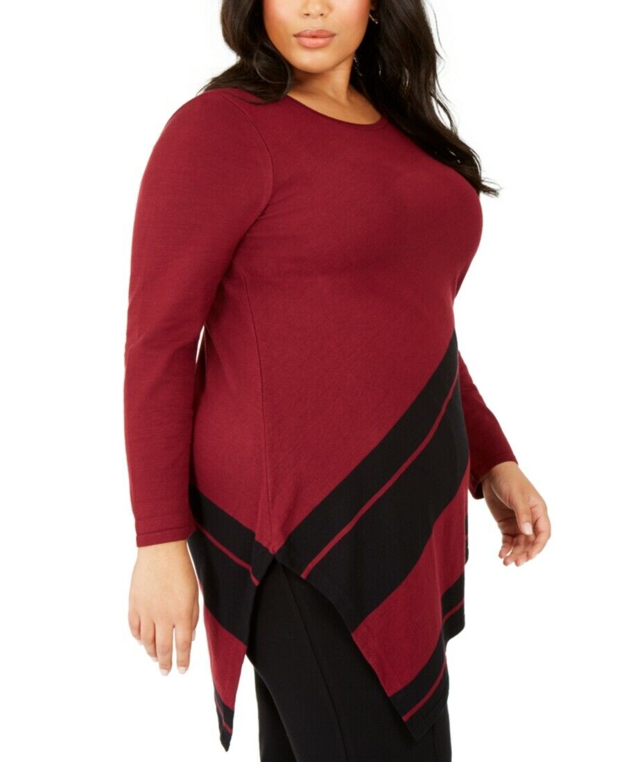 Suéter feminino listrado assimétrico Alfani, tamanho pequeno, vinho