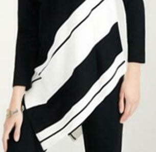 Túnica feminina Alfani Petite listrada assimétrica preta tamanho grande