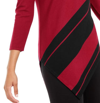 Alfani Túnica feminina pequena listrada assimétrica vinho tamanho pequeno