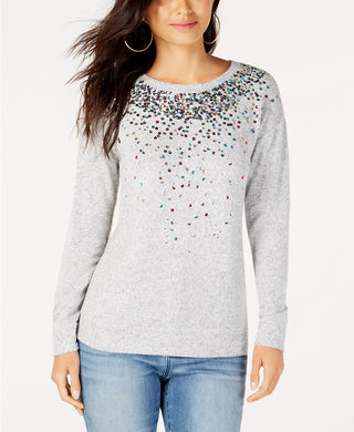 Blusa de malha com lantejoulas feminina INC International Concepts, cinza, tamanho 2, extra grande