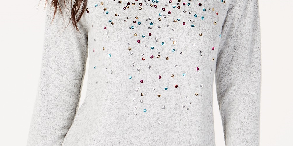 Blusa de malha com lantejoulas feminina INC International Concepts, cinza, tamanho 2, extra grande